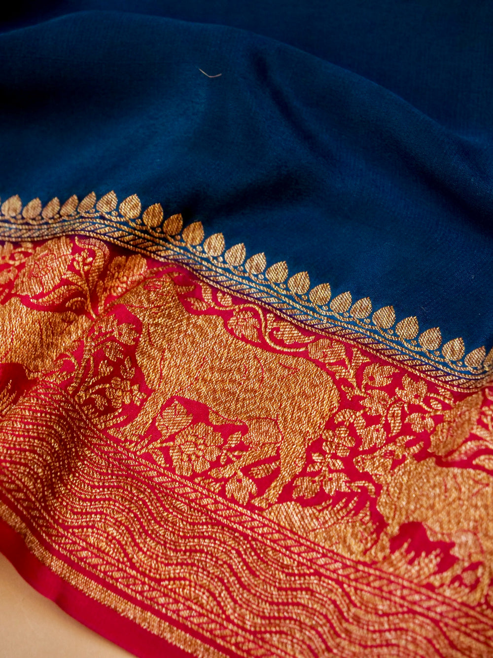 Handwoven Teal Blue Banarasi Crepe Georgette Saree