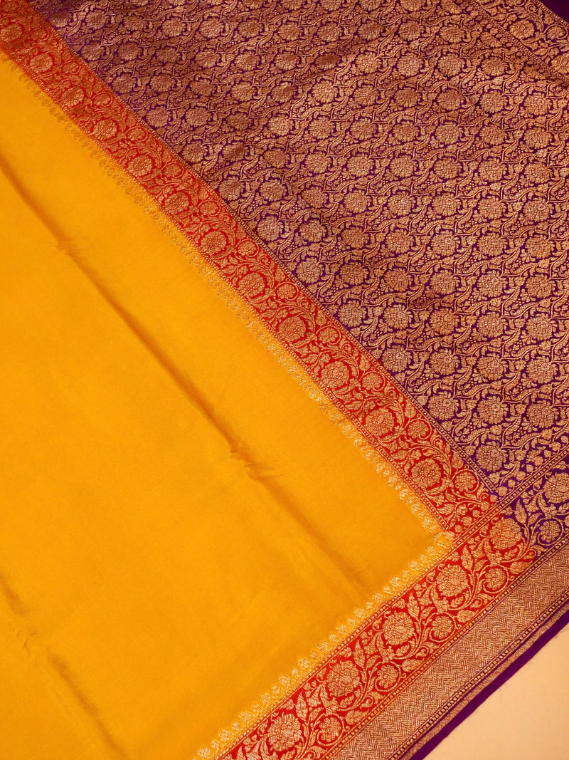 Handwoven Yellow Banarasi Crepe Georgette Saree