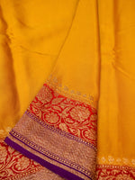 Handwoven Yellow Banarasi Crepe Georgette Saree