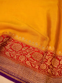 Handwoven Yellow Banarasi Crepe Georgette Saree