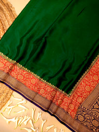 Handwoven Dark Green Banarasi Crepe Georgette Saree