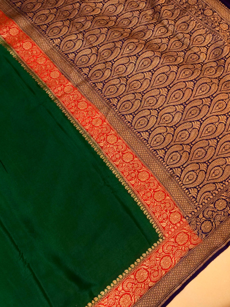 Handwoven Dark Green Banarasi Crepe Georgette Saree