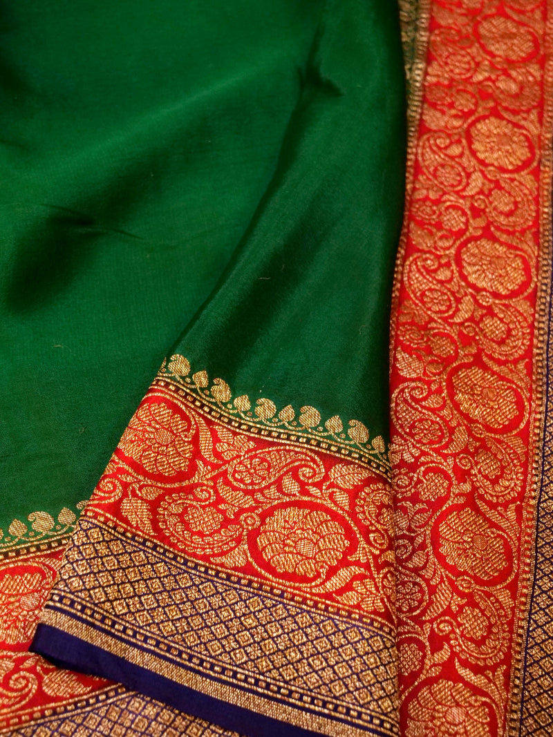 Handwoven Dark Green Banarasi Crepe Georgette Saree