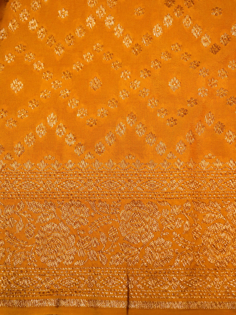 Handwoven Yellow Banarasi Crepe Georgette Saree