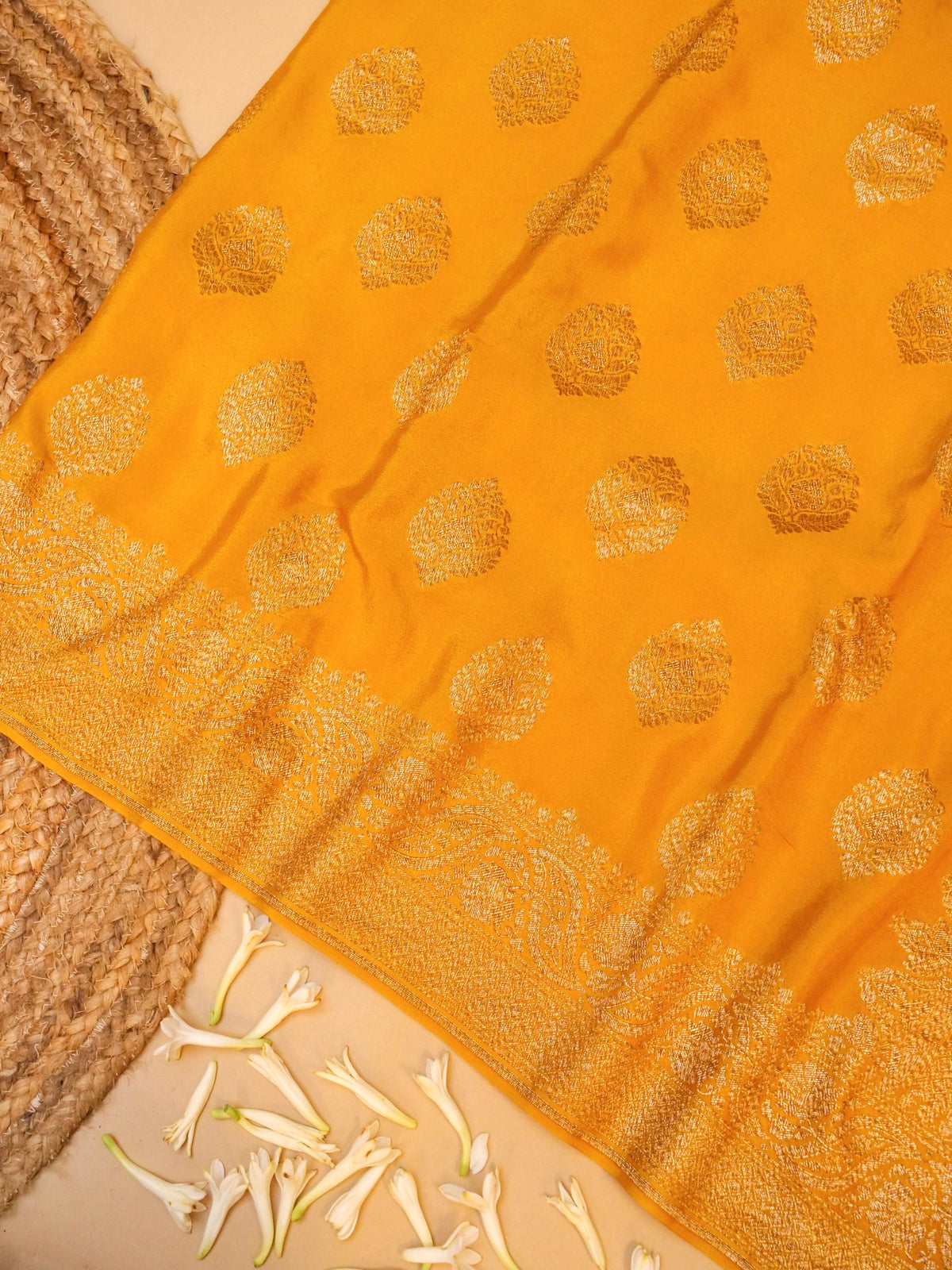 Handwoven Yellow Banarasi Crepe Georgette Saree