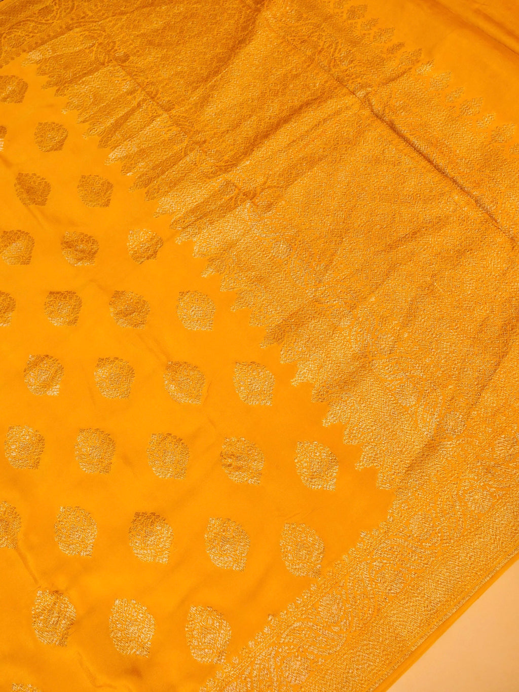 Handwoven Yellow Banarasi Crepe Georgette Saree