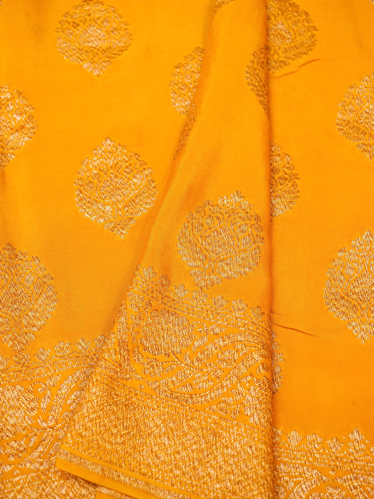 Handwoven Yellow Banarasi Crepe Georgette Saree