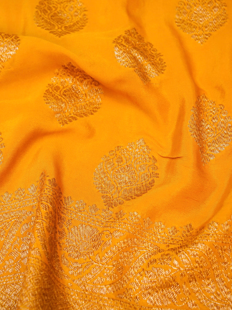 Handwoven Yellow Banarasi Crepe Georgette Saree