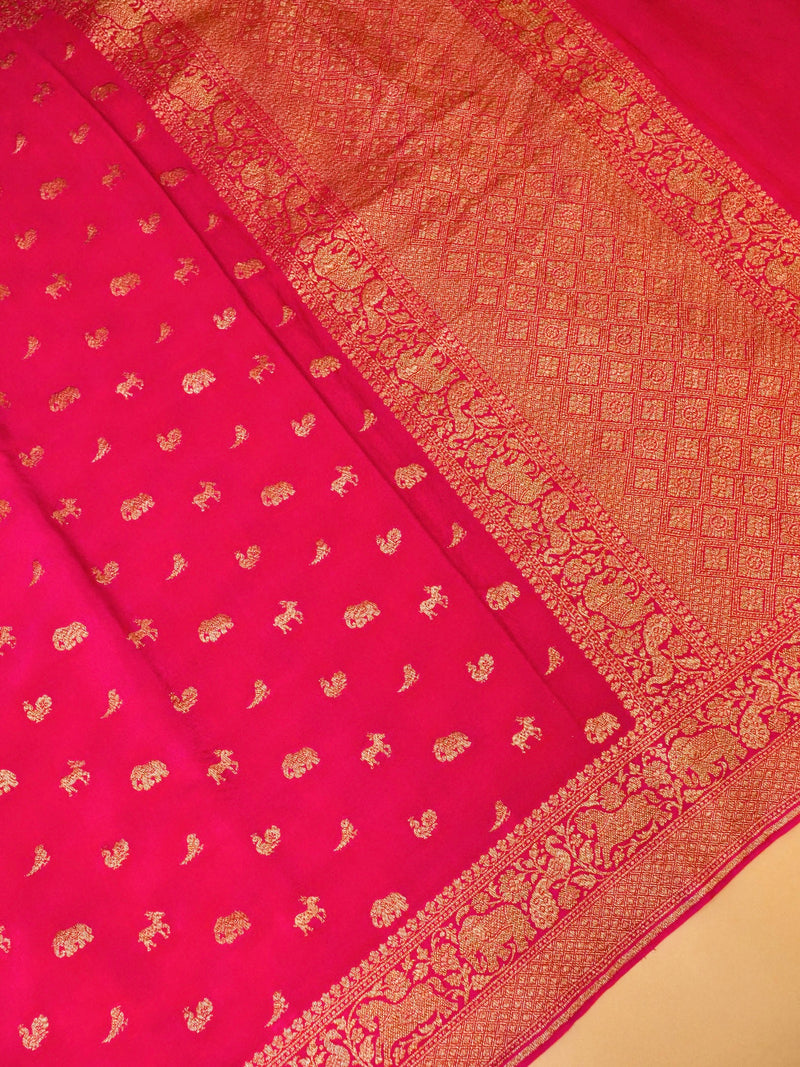 Handwoven Pink Banarasi Motif Crepe Georgette Saree