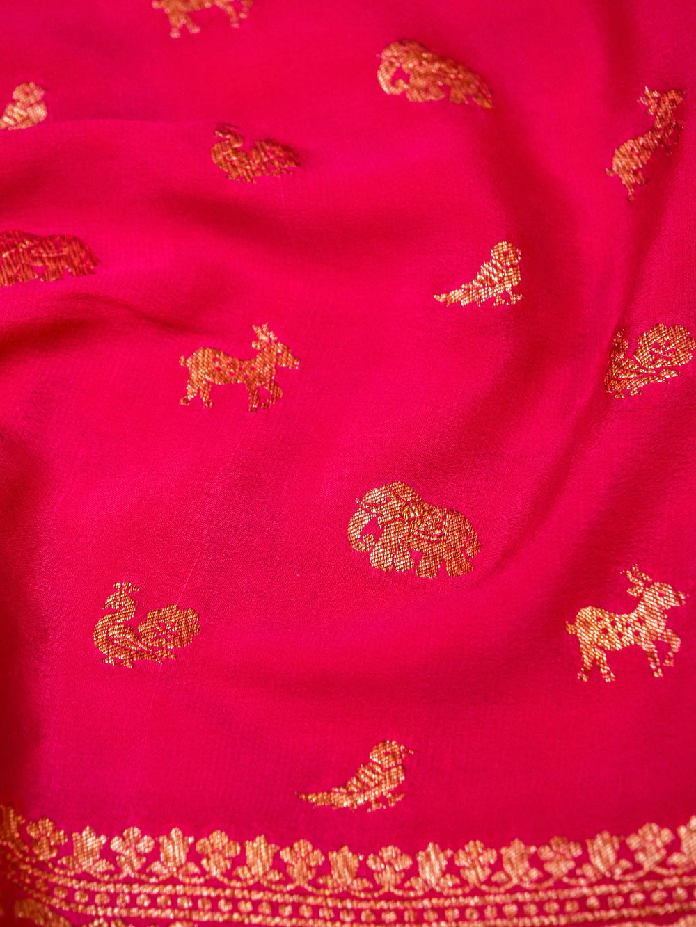 Handwoven Pink Banarasi Motif Crepe Georgette Saree