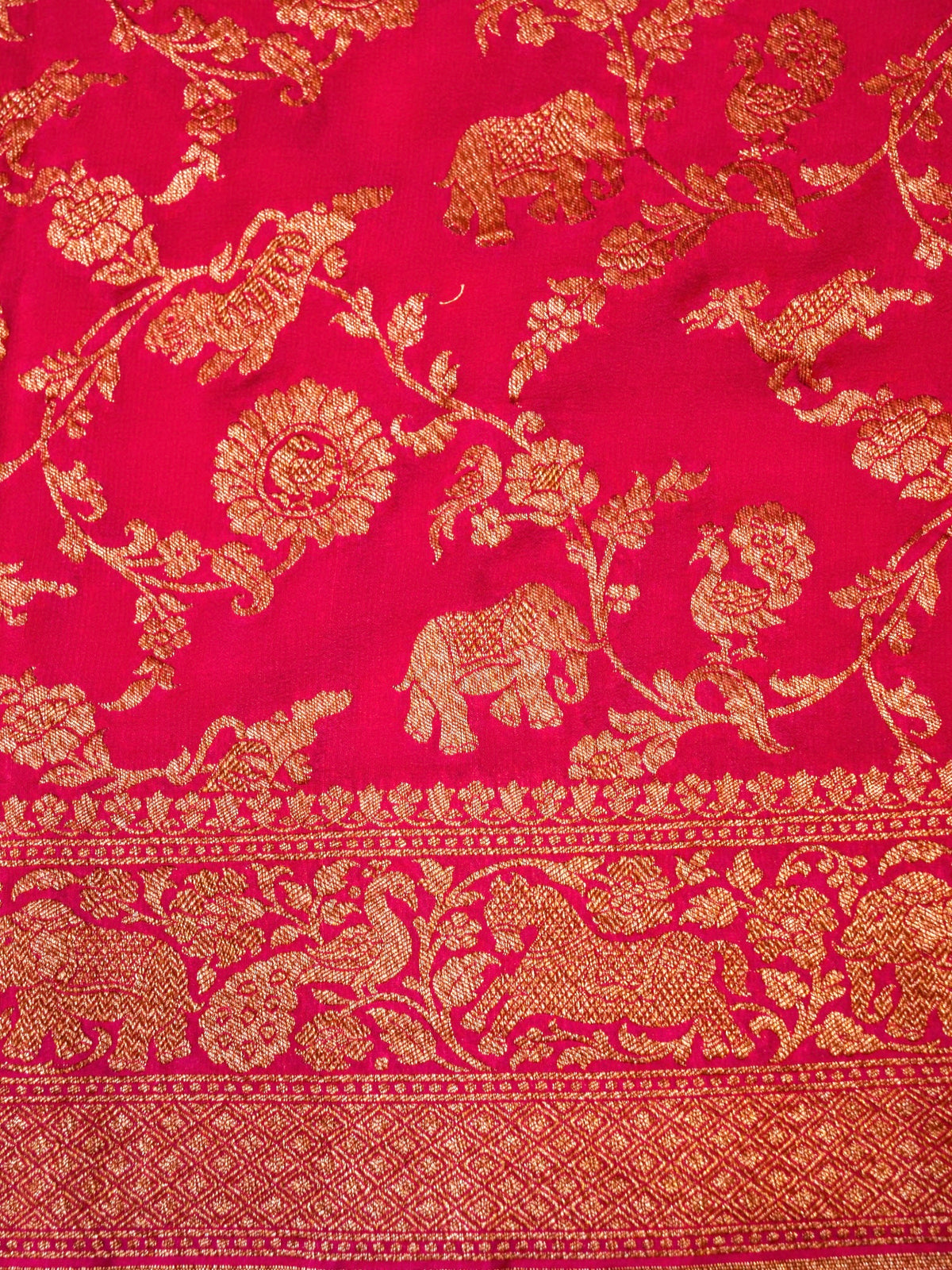 Handwoven Pink Banarasi Motif Crepe Georgette Saree