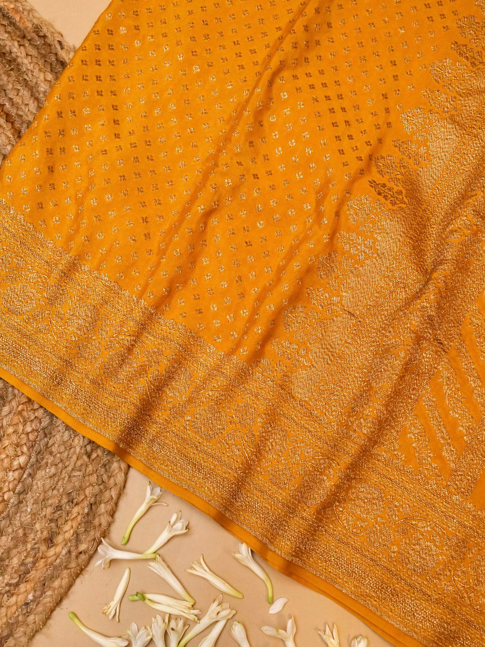 Handwoven Yellow Banarasi Crepe Georgette Saree