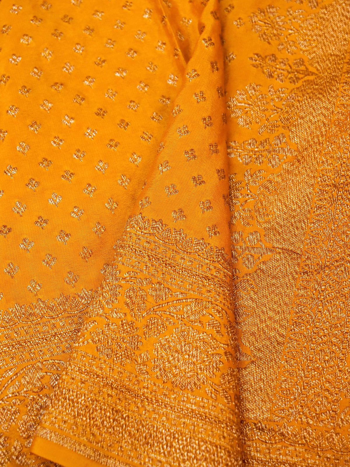 Handwoven Yellow Banarasi Crepe Georgette Saree