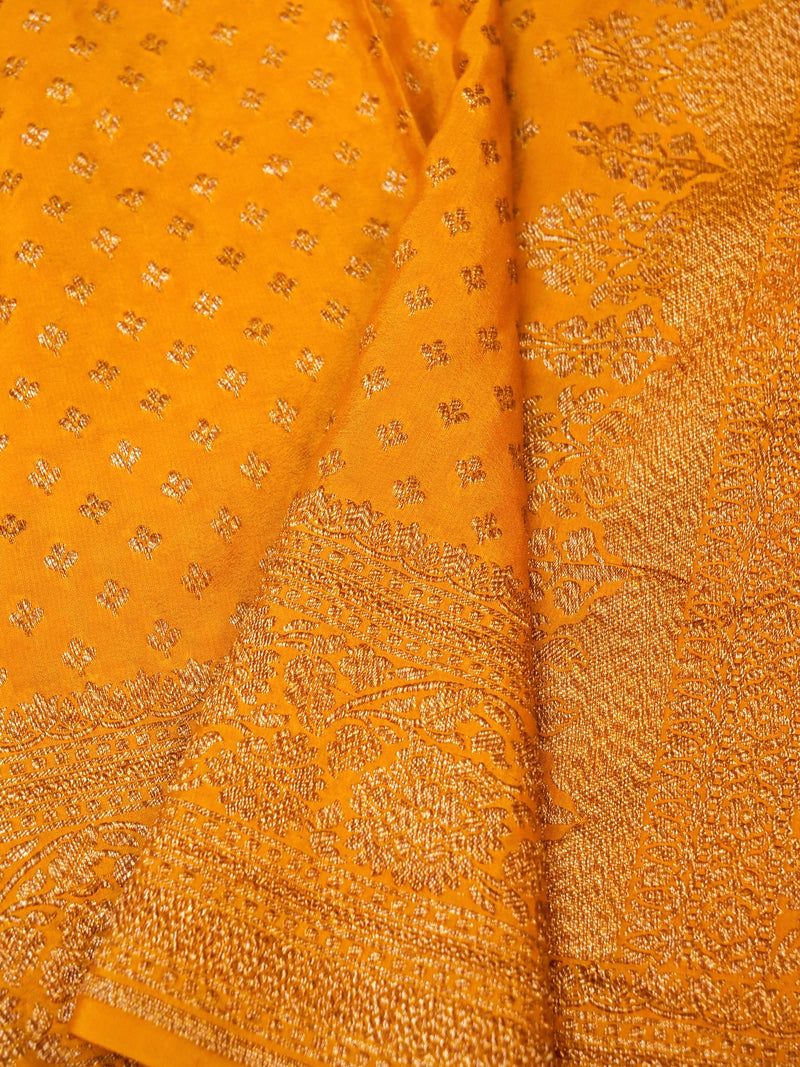 Handwoven Yellow Banarasi Crepe Georgette Saree