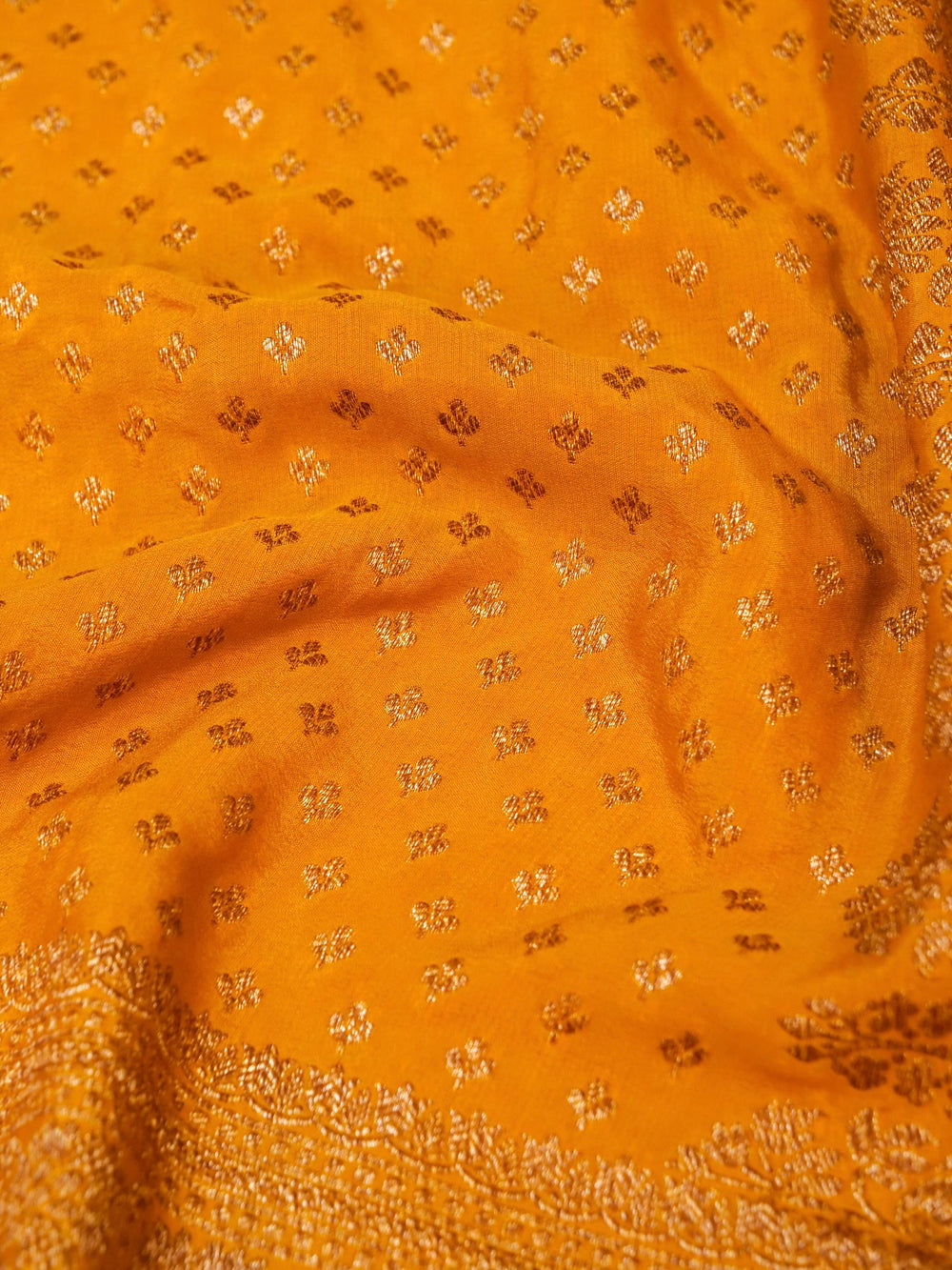 Handwoven Yellow Banarasi Crepe Georgette Saree