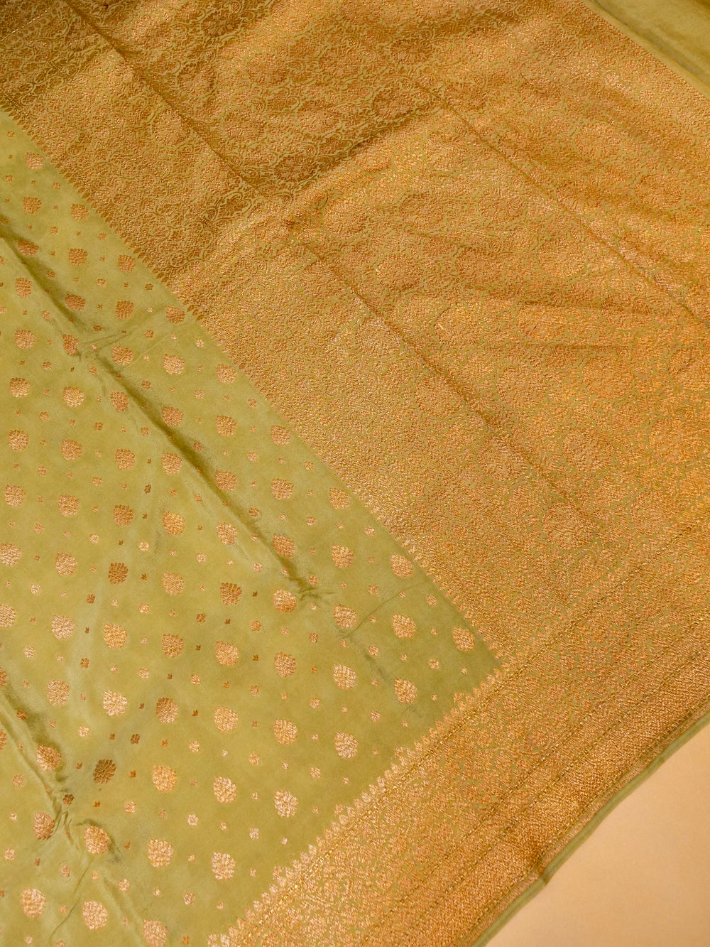 Handwoven Pista Green Banarasi Crepe Georgette Saree