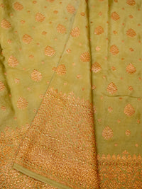 Handwoven Pista Green Banarasi Crepe Georgette Saree