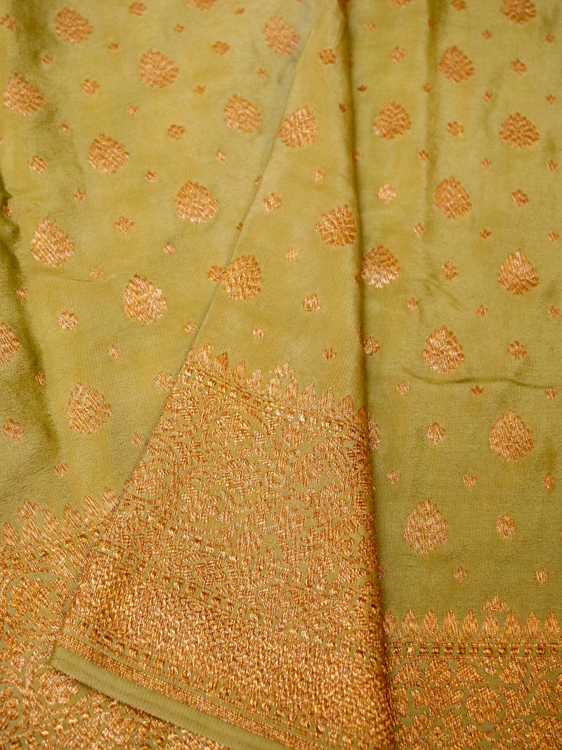 Handwoven Pista Green Banarasi Crepe Georgette Saree