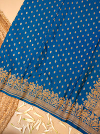 Handwoven Peacock Blue Banarasi Crepe Georgette Saree