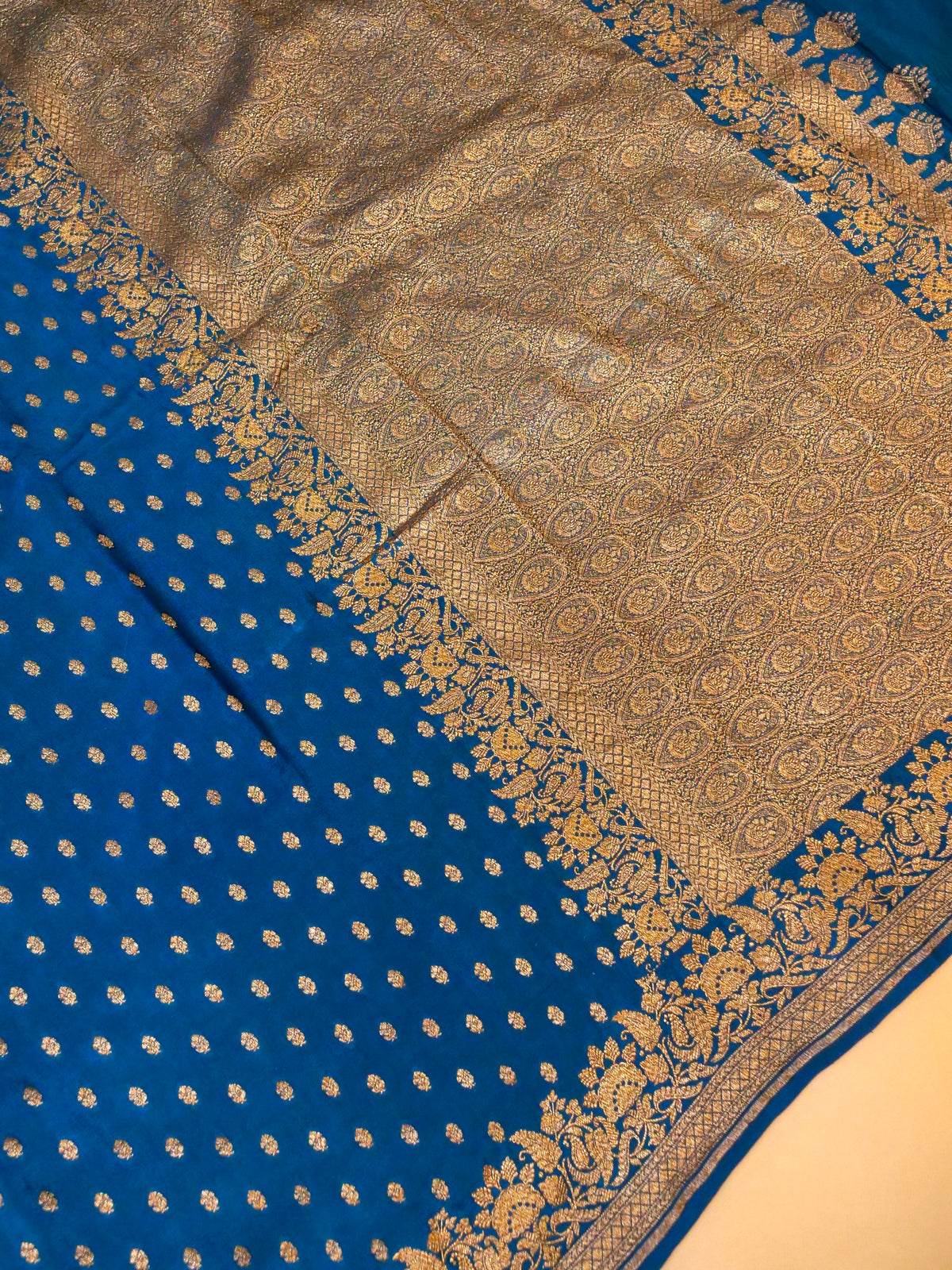 Handwoven Peacock Blue Banarasi Crepe Georgette Saree