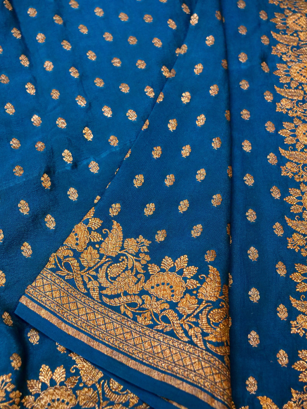 Handwoven Peacock Blue Banarasi Crepe Georgette Saree