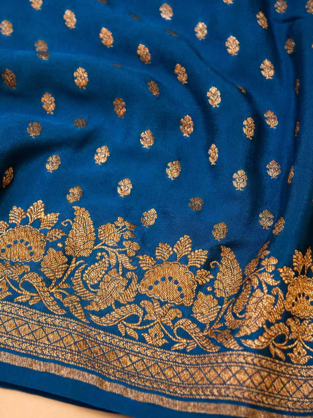 Handwoven Peacock Blue Banarasi Crepe Georgette Saree