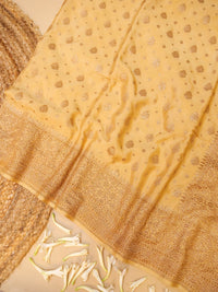 Handwoven Pastel Yellow Banarasi Crepe Georgette Saree