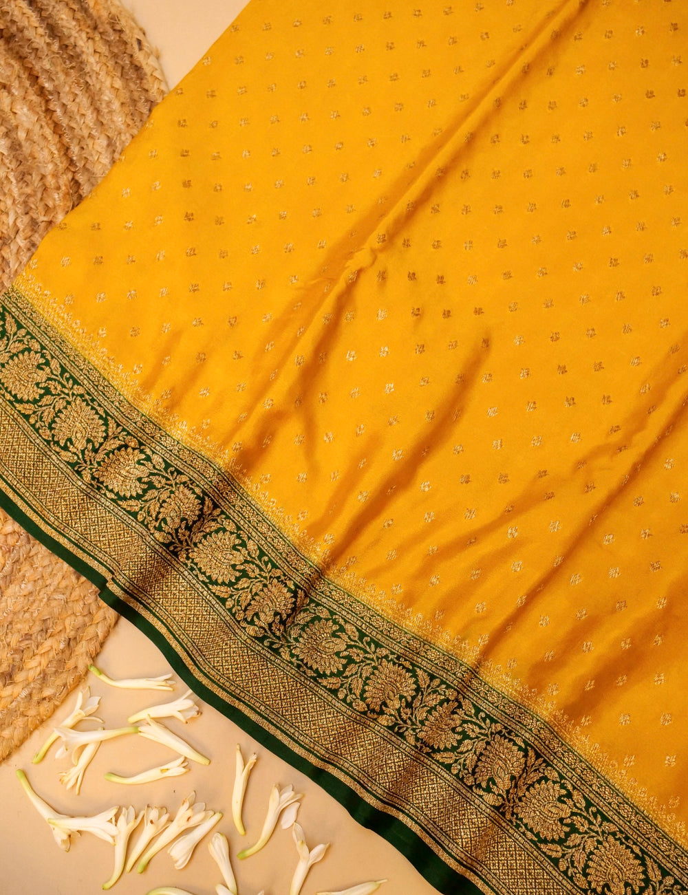 Handwoven Yellow Banarasi Crepe Georgette Saree