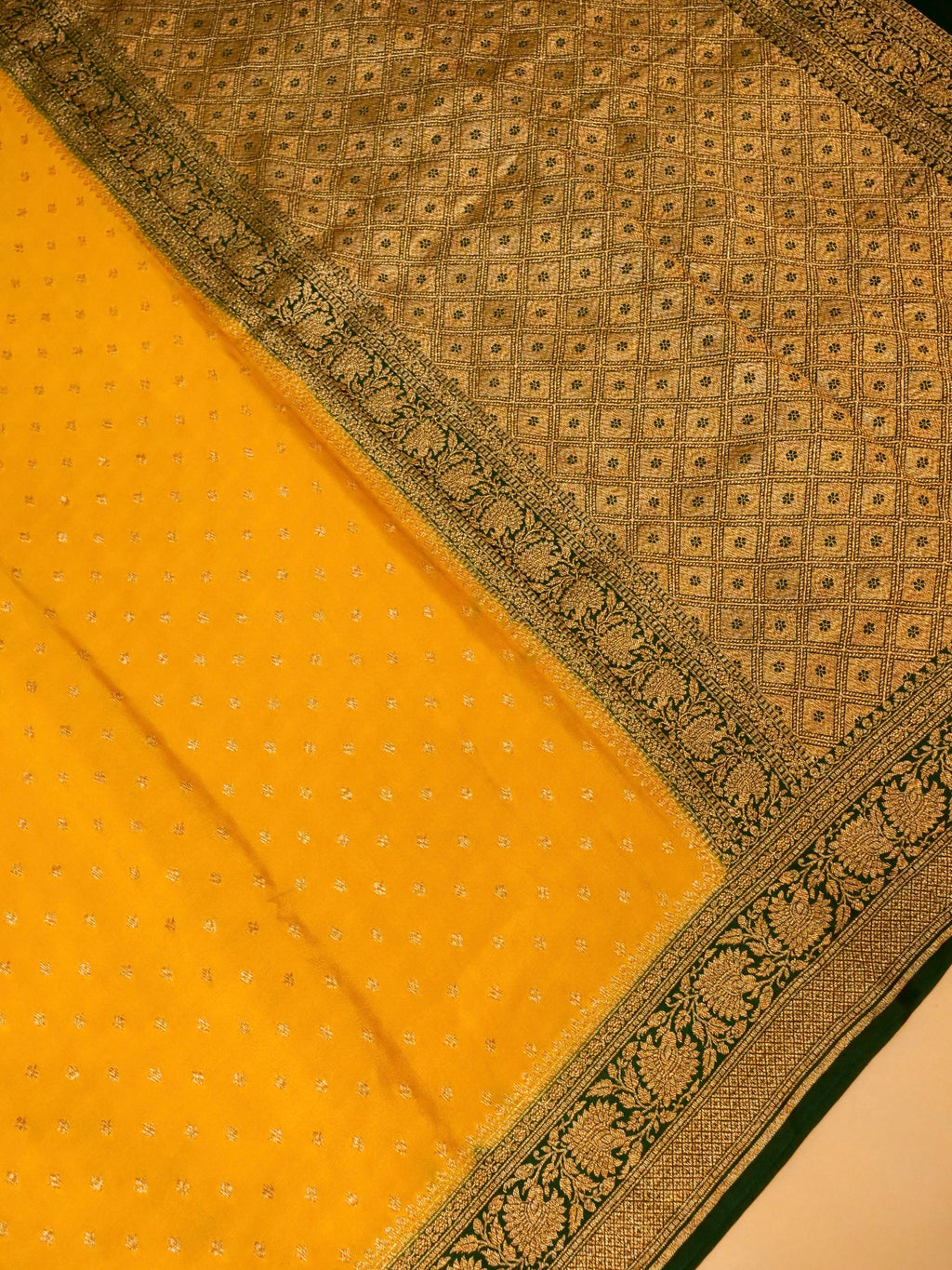 Handwoven Yellow Banarasi Crepe Georgette Saree