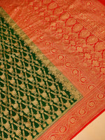 Handwoven Green Banarasi Crepe Georgette Saree