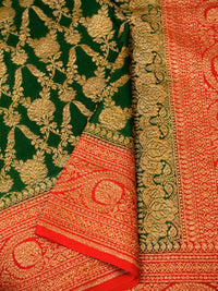 Handwoven Green Banarasi Crepe Georgette Saree