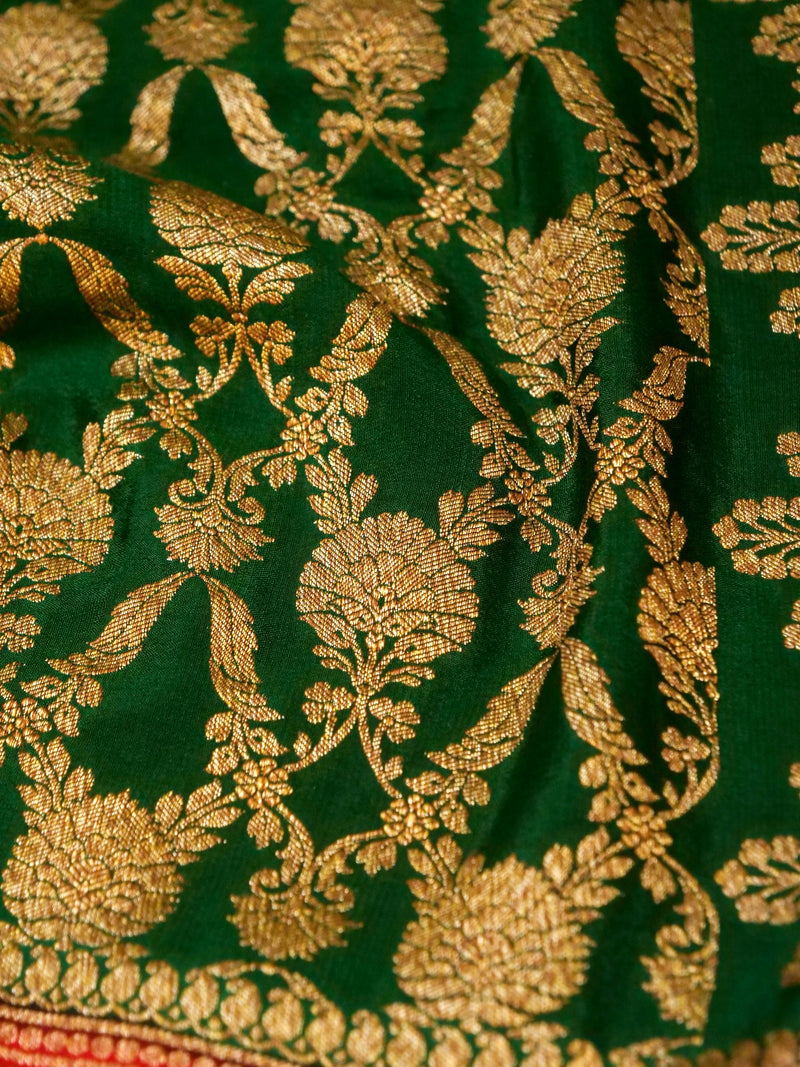 Handwoven Green Banarasi Crepe Georgette Saree