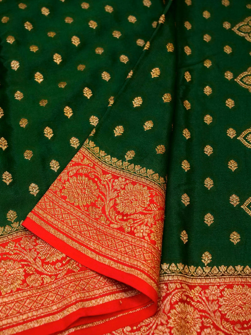 Handwoven Green Banarasi Crepe Georgette Saree