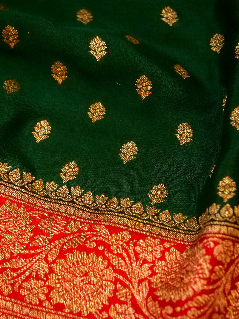 Handwoven Green Banarasi Crepe Georgette Saree