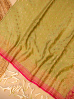 Handwoven Pista Green Banarasi Crepe Georgette Saree