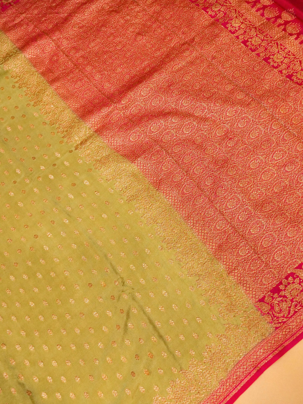 Handwoven Pista Green Banarasi Crepe Georgette Saree