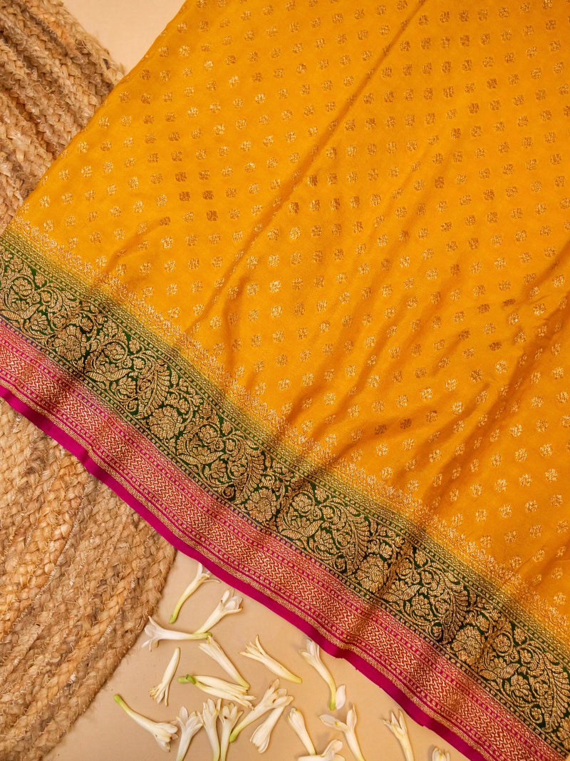 Handwoven Yellow Banarasi Crepe Georgette Saree