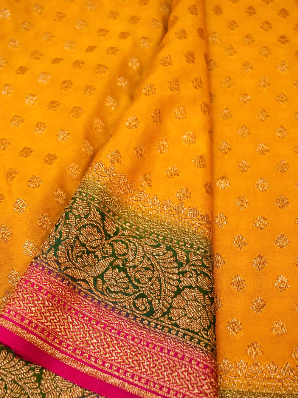 Handwoven Yellow Banarasi Crepe Georgette Saree