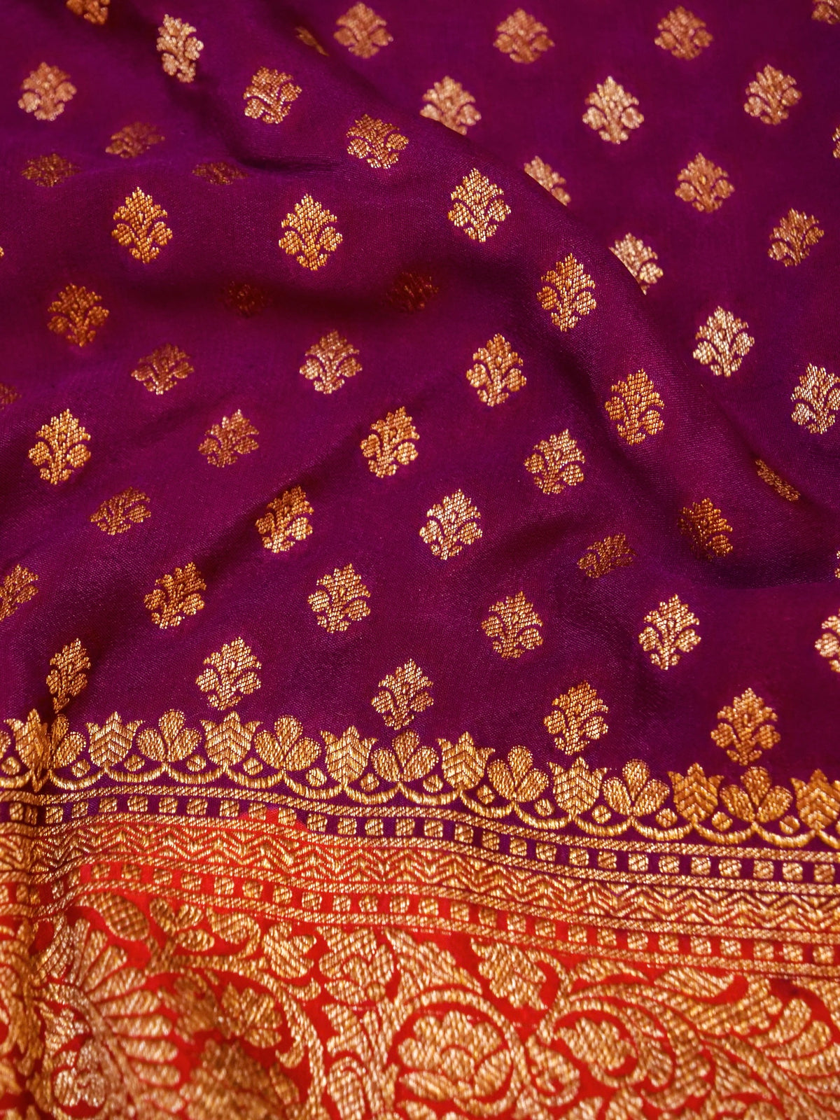 Handwoven Magenta Banarasi Crepe Georgette Saree