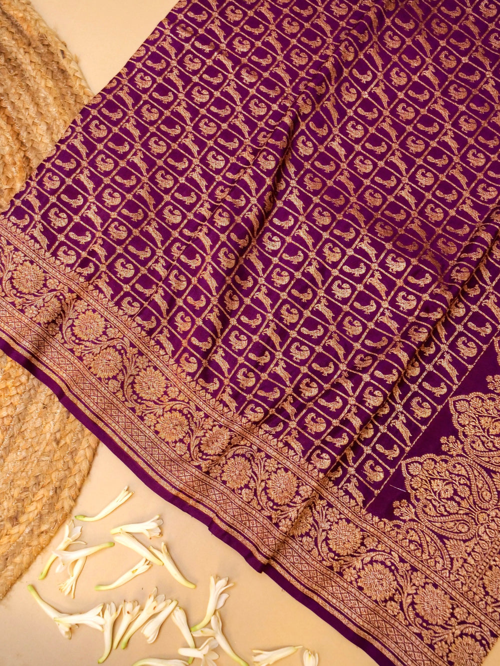 Handwoven Wine Banarasi Crepe Georgette Saree