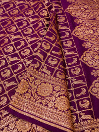 Handwoven Wine Banarasi Crepe Georgette Saree