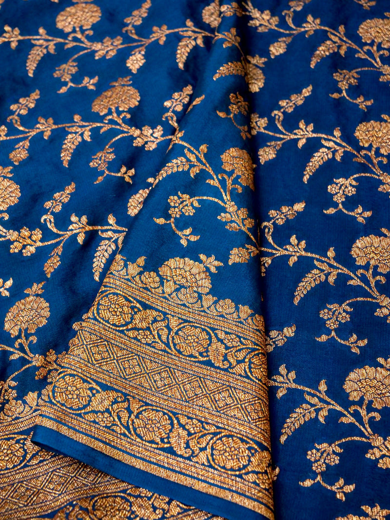 Handwoven Blue Banarasi Crepe Georgette Saree