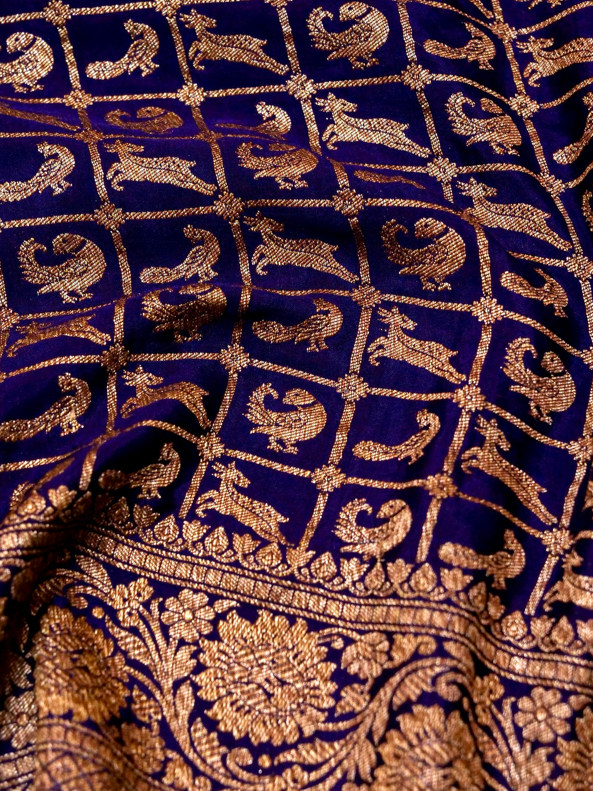 Handwoven violet Banarasi Crape Georgette Saree