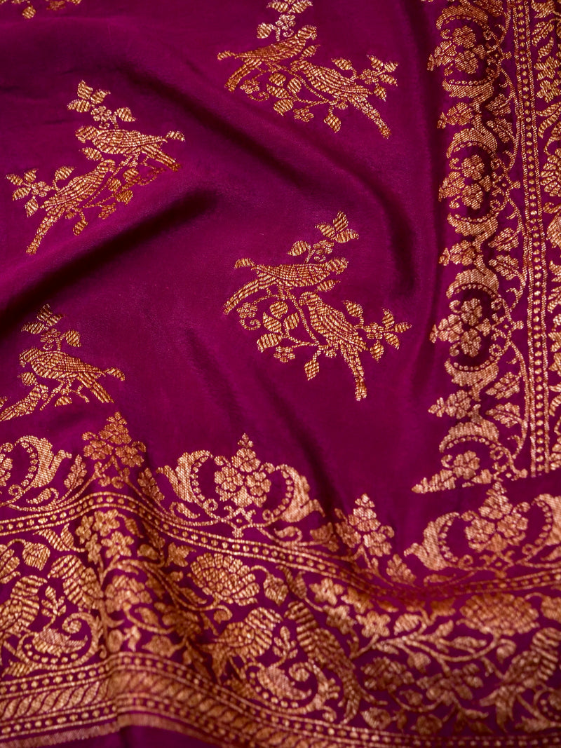 Handwoven Magenta Banarasi Crape Georgette Saree