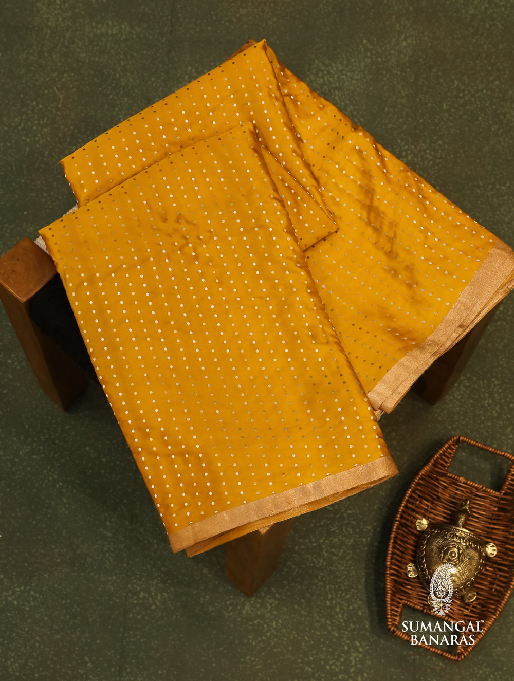 Handwoven Yellow Banarasi Mashru Silk Saree