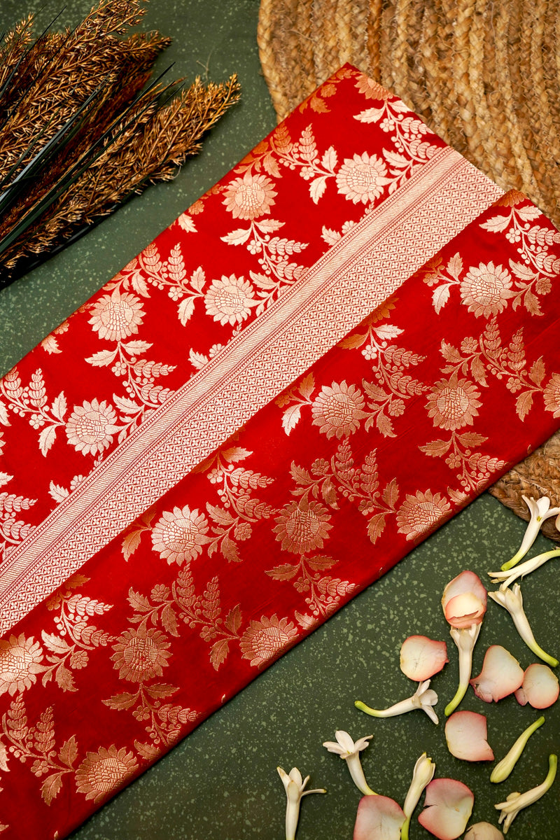 Handwoven Red Banarasi Katan Silk Saree