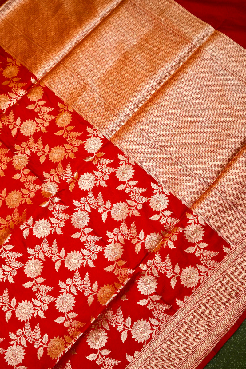 Handwoven Red Banarasi Katan Silk Saree