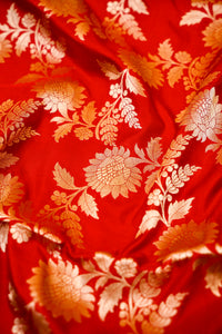 Handwoven Red Banarasi Katan Silk Saree