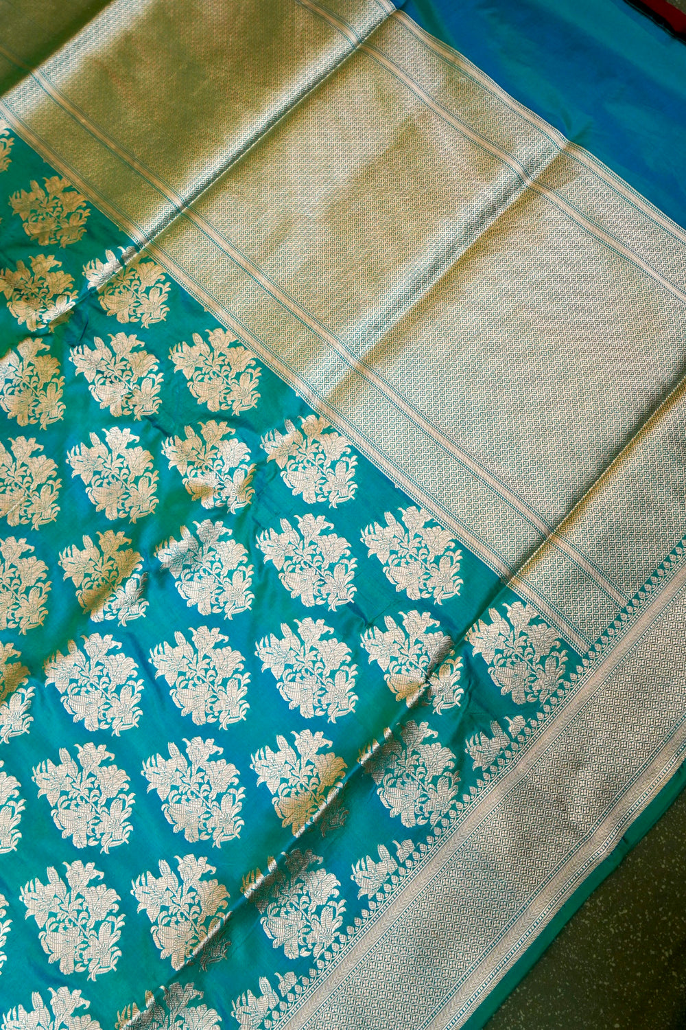 Handwoven Sea Green Banarasi Katan Silk Saree