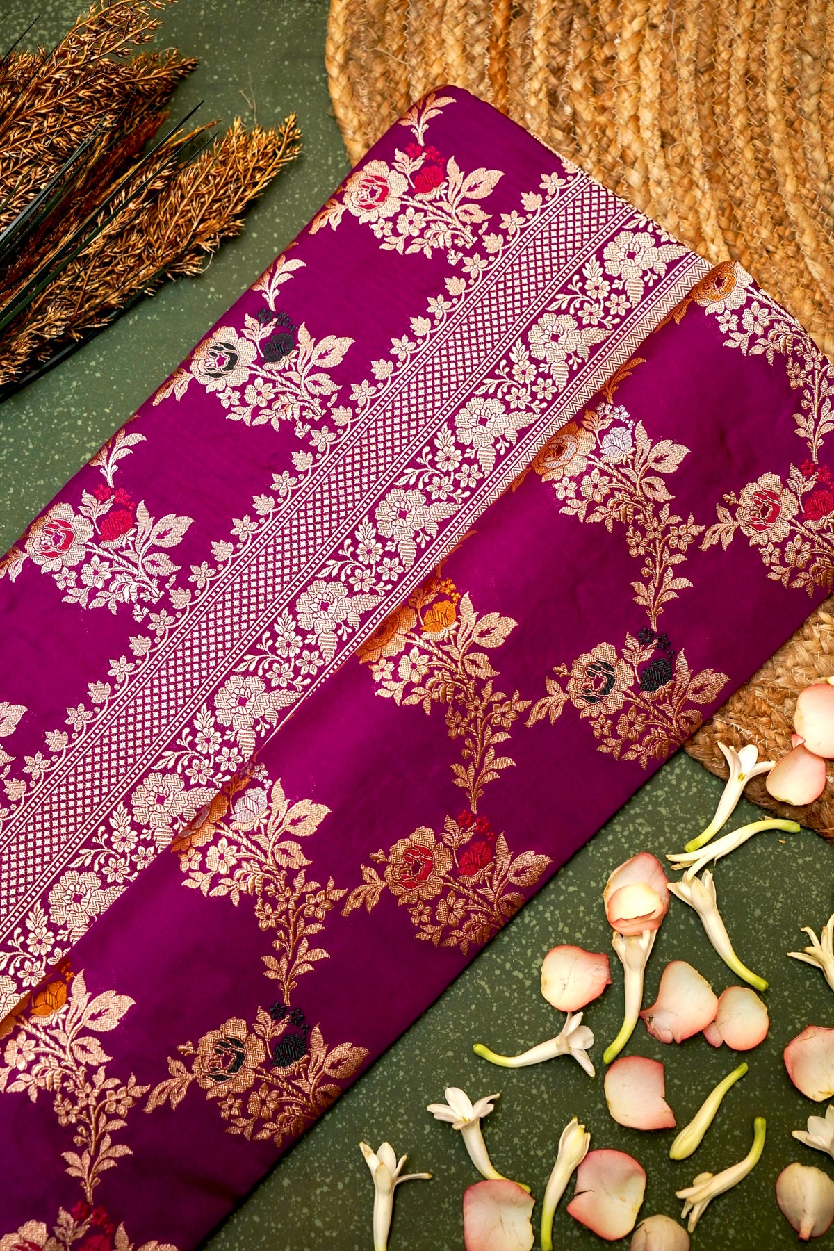 Handwoven Magenta Banarasi Katan Silk Saree